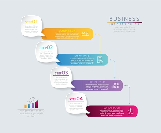 Gráfico de presentación de información empresarial de plantilla de diseño de infografías de ilustración vectorial con 4 opciones o pasos