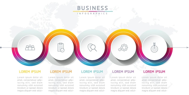 Gráfico de presentación de información empresarial de plantilla de diseño de infografías de ilustración vectorial con 5 opciones o pasos