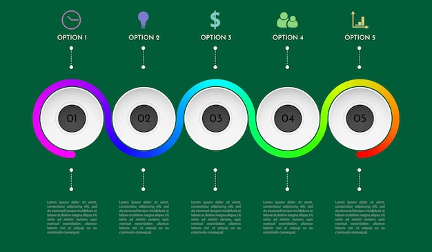 Gráfico de proceso datos comerciales elemento abstracto del diagrama gráfico con opciones de 5 pasos procesos de piezas plantilla comercial vectorial para presentación y capacitación