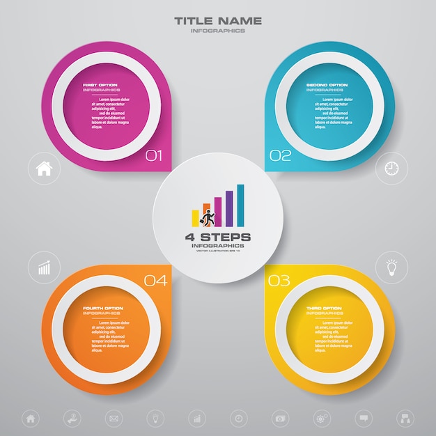 Gráfico de proceso simple y editable de 4 pasos. EPS 10.