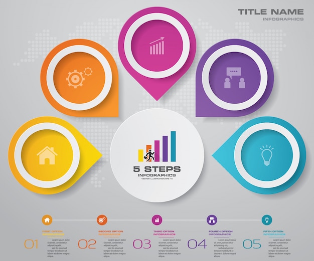 Gráfico de proceso simple y editable de 5 pasos. eps 10.