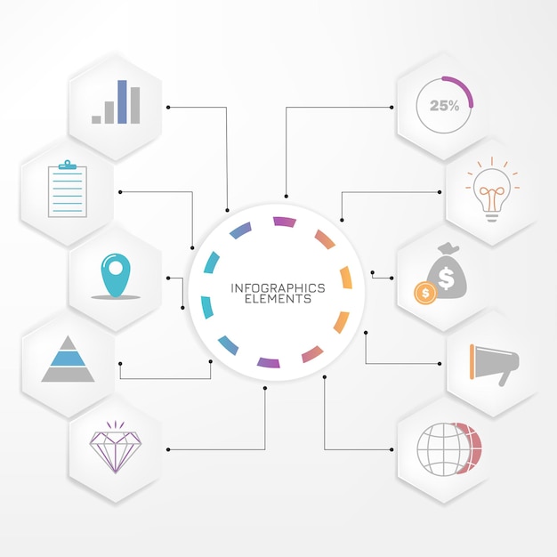 Vector gráfico de proceso de visualización de datos comerciales elementos abstractos del diagrama gráfico con parte de opciones de pasos