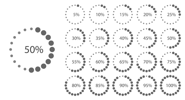 Gráfico de progreso de puntos circulares en escala de gris