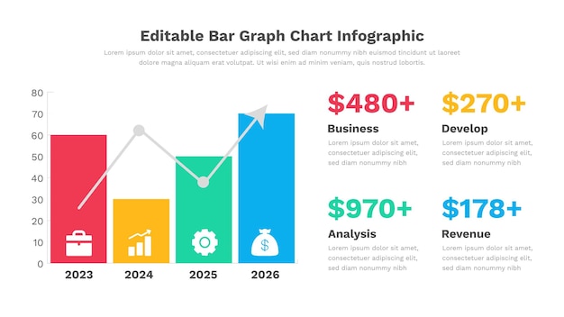 Vector un gráfico que muestra un gráfico de barras con la cantidad de información comercial en la esquina superior derecha.