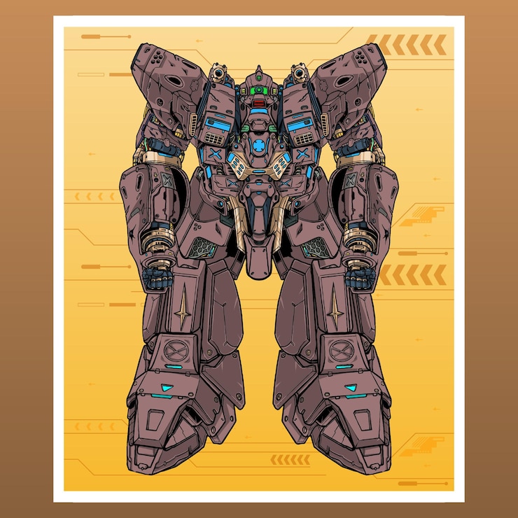 Vector gráfico de robot mecha construido por cabeza brazo cuerpo pierna arma ilustración vector premium