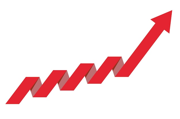 Gráfico rojo con informe de aumento diagrama con progreso de aumento y ganancia vector