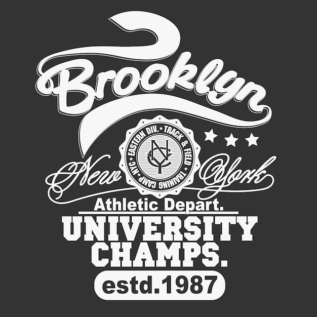 Gráfico de sello de camiseta, emblema de tipografía de ropa deportiva de Nueva York. Estampado de camiseta vintage de Brooklyn, estampado gráfico de camiseta con diseño de ropa deportiva. vector