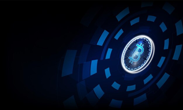 Gráfico técnico abstracto de Bitcoin en fondo de tecnología futurista Light out Diseño de vector de fondo de innovación de concepto de comunicación de alta tecnología