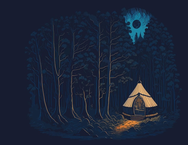 Vector un gráfico de una tienda de campaña en el bosque.