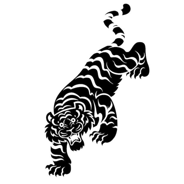 Vector gráfico de tigre negro sobre fondo blanco, estilo chino antiguo.