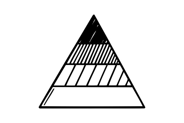 Gráfico triangular estadísticas de negocios dibujado a mano con un icono dibujado con un contorno Gráfico Triangular de 4 partes