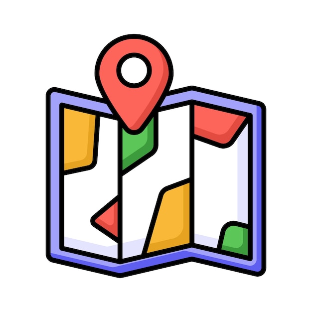 Gráfico trifold con puntero de ubicación icono de moda de la ubicación del mapa