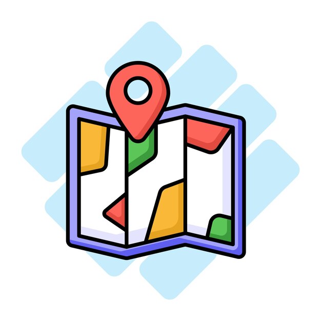 Gráfico trifold con puntero de ubicación icono de moda de la ubicación del mapa