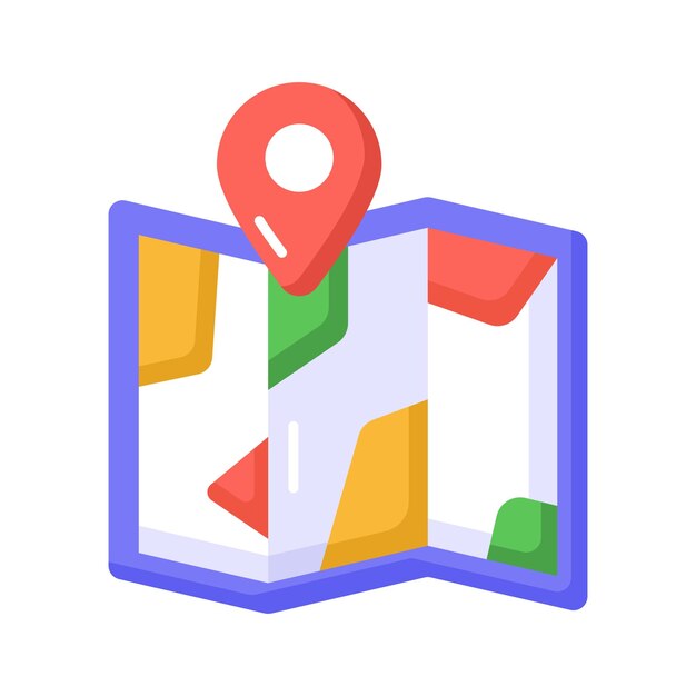 Gráfico trifold con puntero de ubicación icono de moda de la ubicación del mapa