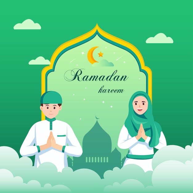 Gráfico de vector de ilustración de personaje musulmán de plantilla de vector plano de Ramadán