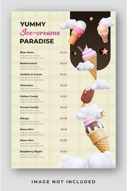 Gráfico de vector de tarjeta de menú de helado