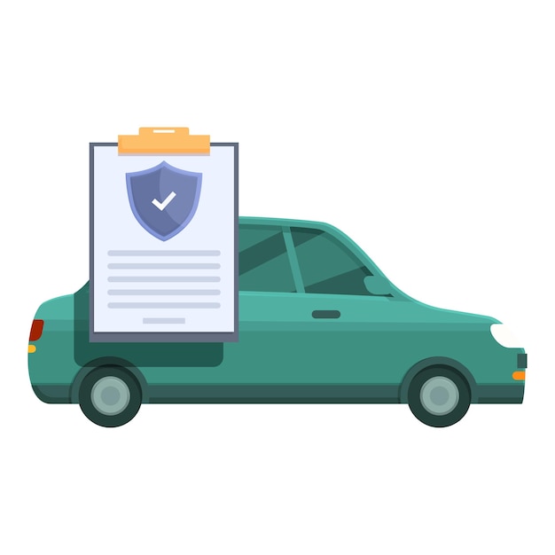 Gráfico vectorial de un automóvil con un clipboard de póliza de seguro adjunto que simboliza la protección del vehículo