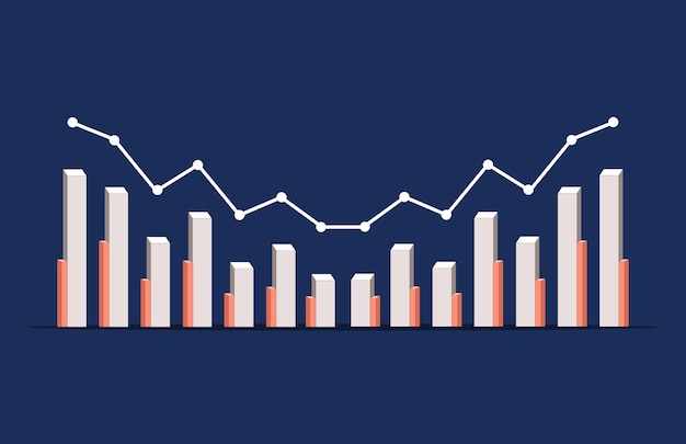 Gráfico vectorial de barras y líneas, que muestra el progreso del rendimiento para lograr el aumento objetivo