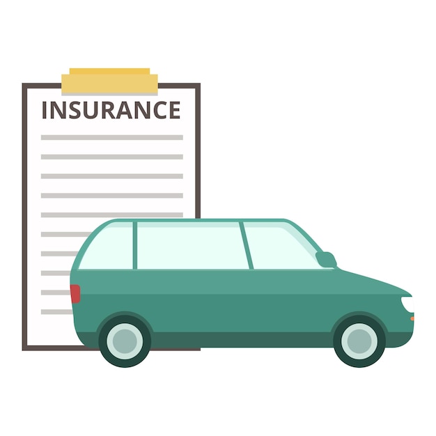 Gráfico vectorial de un coche junto a un gran cartel de pólizas de seguro
