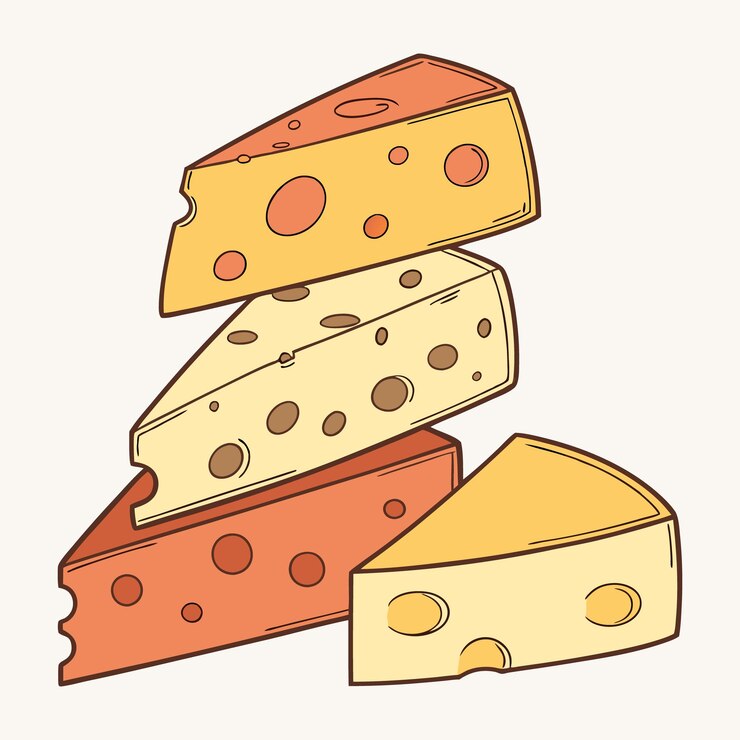 Gráfico vectorial de dados y rebanadas de queso para proyectos alimentarios