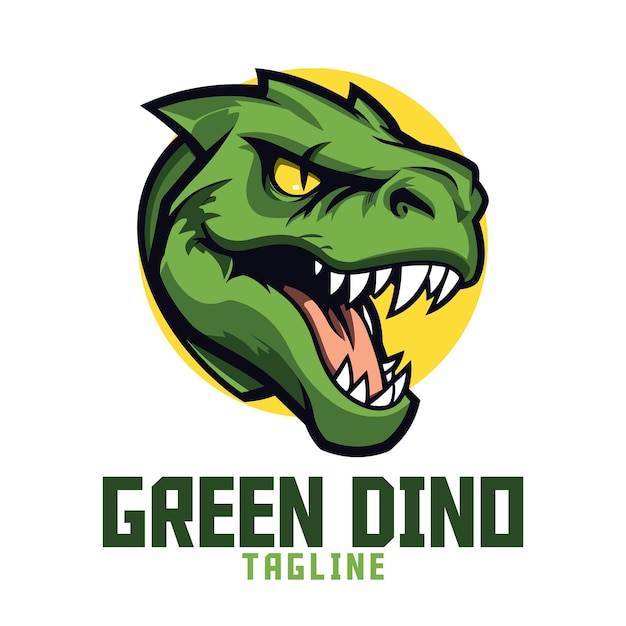 Gráfico vectorial dinámico Ilustración de mascota de cabeza de dinosaurio verde para equipos de juego