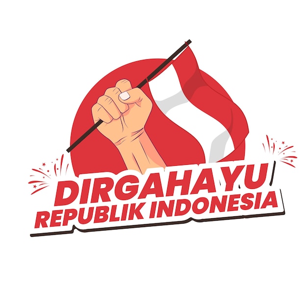 Gráfico vectorial de Dirgahayu Republik Indonesia con puño sosteniendo la bandera