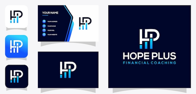 Gráfico vectorial del diseño inicial del logotipo hp invest finance con tarjeta de presentación