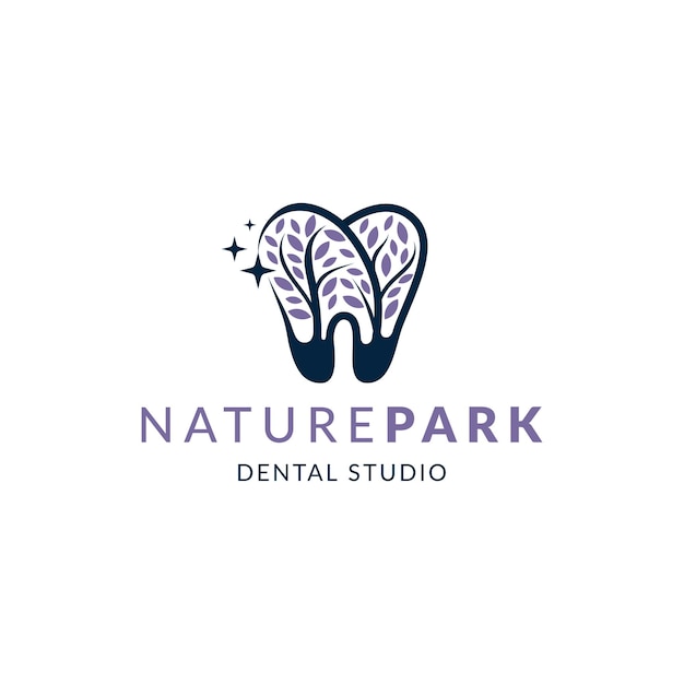 Gráfico vectorial del diseño del logotipo dental del parque natural del árbol bueno para estudio dental, cuidado dental