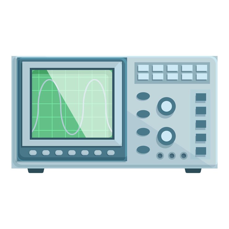 Gráfico vectorial de diseño plano de un osciloscopio digital moderno para mediciones electrónicas