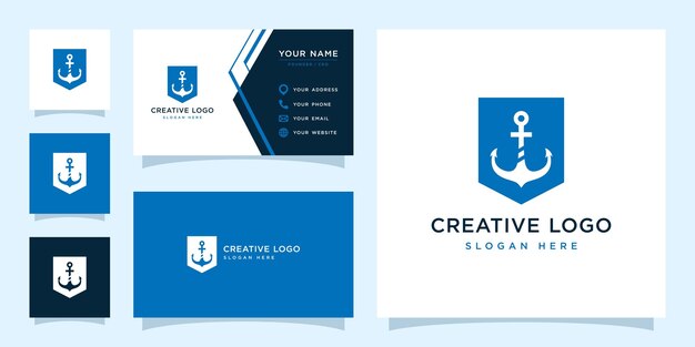Gráfico vectorial de escudo combinado con plantilla de diseño de logotipo de ancla
