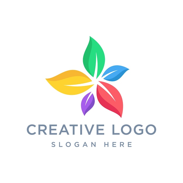 Gráfico vectorial de flor o diseño de logotipo de hoja colorida