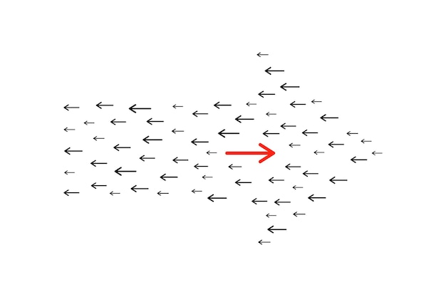 Gráfico vectorial de formación de flecha con acento rojo que señala la dirección derecha Diseño conceptual