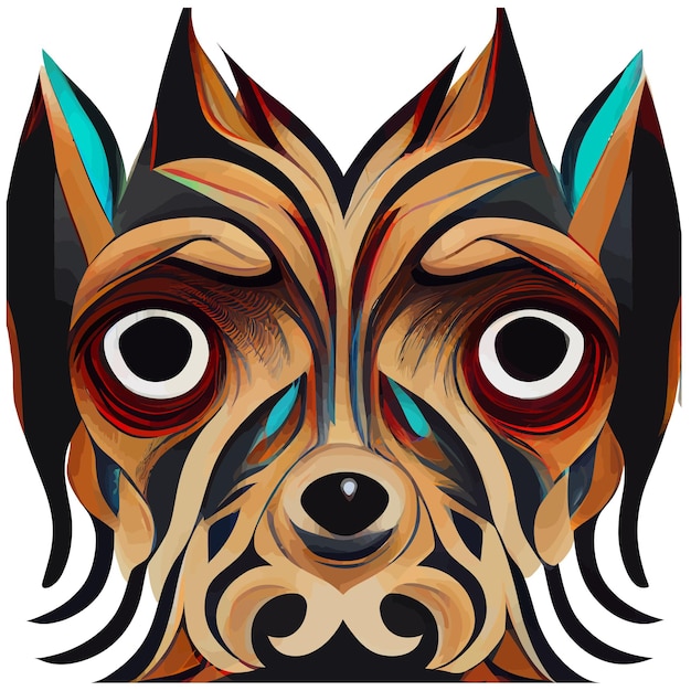 Vector gráfico vectorial de ilustración de cara de perro en estilo tribal de dibujo a mano