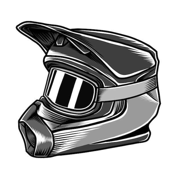 Gráfico vectorial de ilustración dibujada a mano del casco de carreras para Motocross, Downhill, ATV