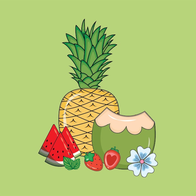 Gráfico vectorial de ilustración de frutas frescas y jugosas de verano perfecto para la temporada de verano