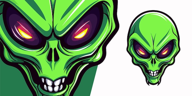 Gráfico vectorial de ilustración de mascota de logotipo alienígena verde agresivo épico para equipos deportivos y de deportes electrónicos