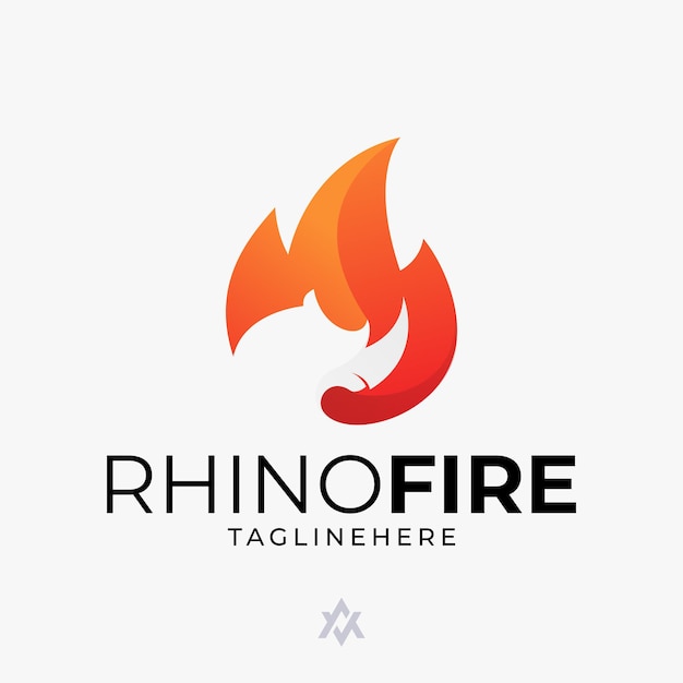 Gráfico vectorial de ilustración de la plantilla de logotipo de doble significado de fuego de rinoceronte