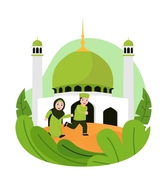 Gráfico vectorial ilustrativo de una pareja musulmana que se está ejecutando Perfecto para las ilustraciones de Ramadán