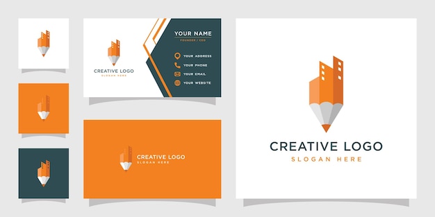 Gráfico vectorial de lápiz combinado con plantilla de logotipo de construcción