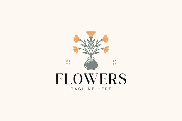 Gráfico vectorial del logotipo de flores de lirio y maceta para floristería y cosmética