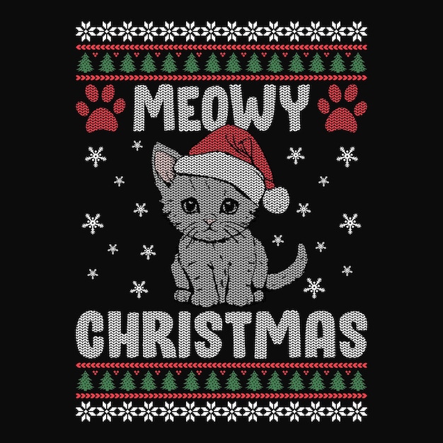 Vector gráfico vectorial meowy christmas ugly christmas suéter diseños