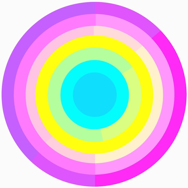 Un gráfico vectorial plano con rayas coloridas de arco iris en forma circular utilizando una paleta de colores pastel