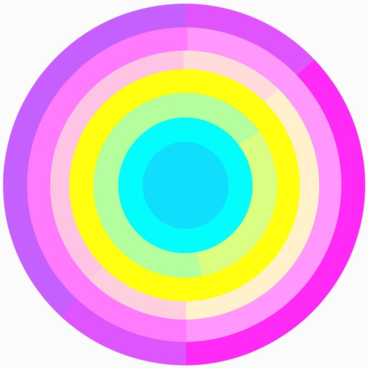 Vector un gráfico vectorial plano con rayas coloridas de arco iris en forma circular utilizando una paleta de colores pastel