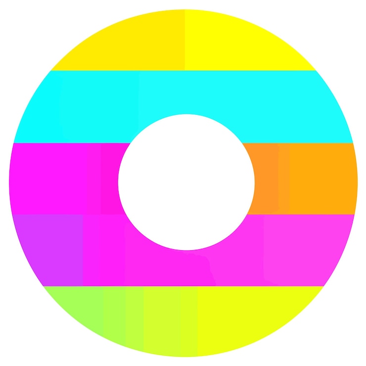 Vector un gráfico vectorial plano con rayas coloridas de arco iris en forma circular utilizando una paleta de colores pastel