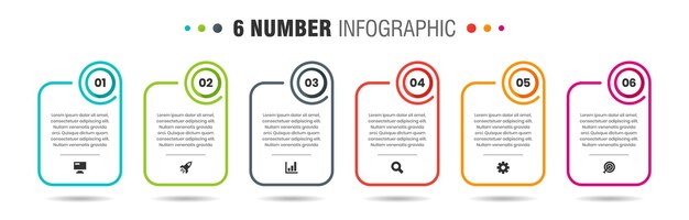 gráfico vectorial de plantillas de diseño de elementos infográficos con iconos y 6 números