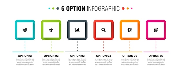 Gráfico vectorial de plantillas de diseño de elementos infográficos con iconos y 6 opciones