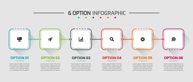 Gráfico vectorial de plantillas de diseño de elementos infográficos con iconos y 6 opciones