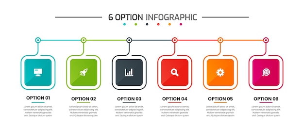 Gráfico vectorial de plantillas de diseño de elementos infográficos con iconos y 6 opciones
