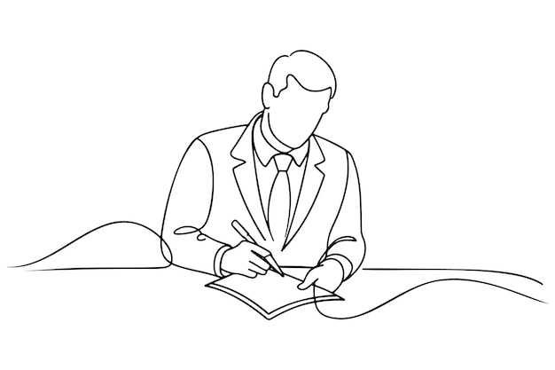 Gráfico vectorial profesional de un hombre de negocios anotando notas en papel Vector de arte de línea