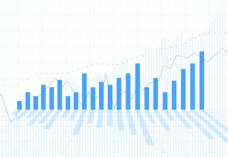 Vector gráfico de velas de negocios de operaciones de inversión en el mercado de valores sobre diseño de fondo blanco